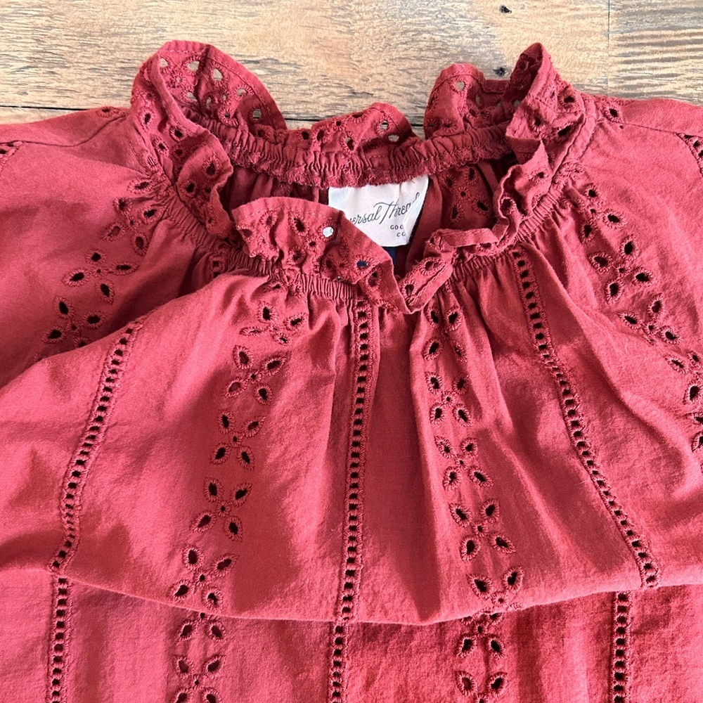 Universal Thread Eyelet Lace Ruffle Short Sleeve Blouse Burnt Orange - Picture 9 of 15